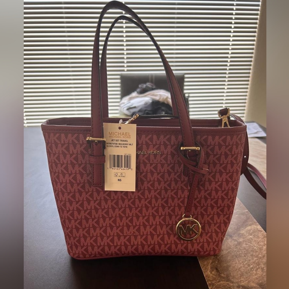 Michael Kors Red Tote with MK Logo and Leather Handles